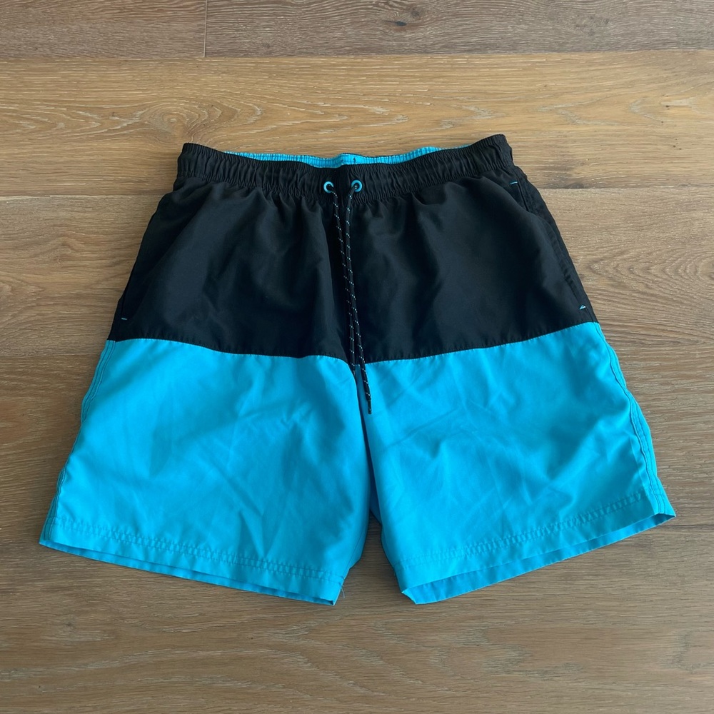 Men's Black and Blue Swim Shorts, Size 32-34